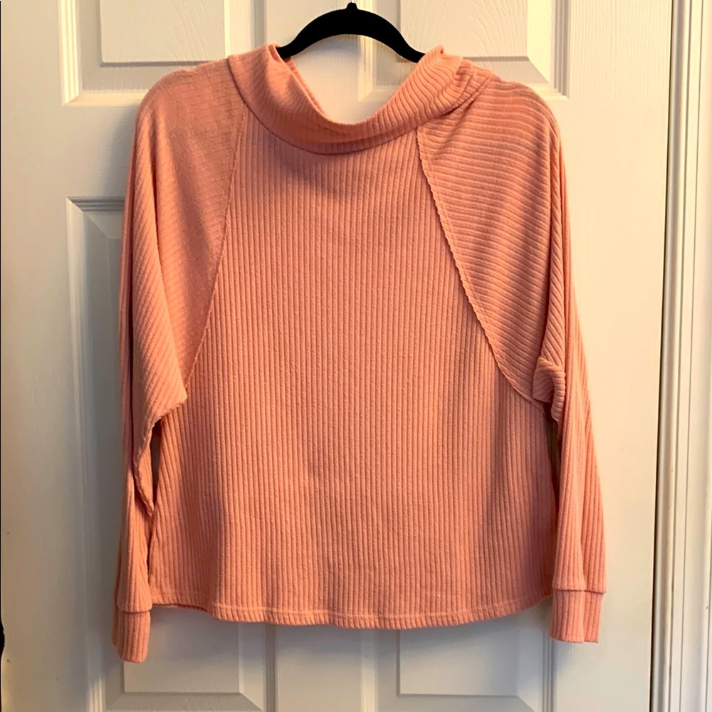 ANDREE BY UNIT Pink Cowl Neck Ribbed Sweater Large